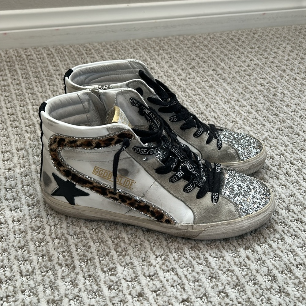 Golden Goose glitter and leopard high top sneaker